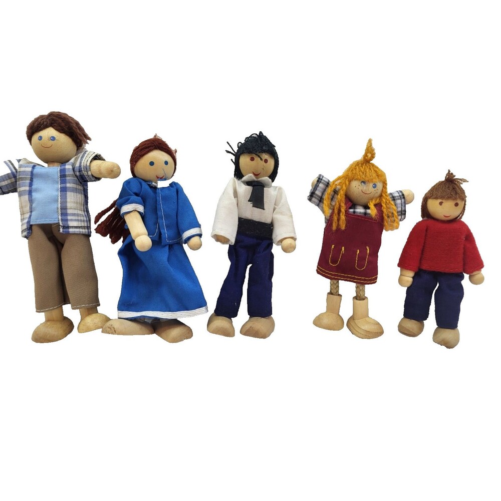 Plan Toys Melissa & Doug Wooden Dollhouse Figures Lot of 5 Poseable People